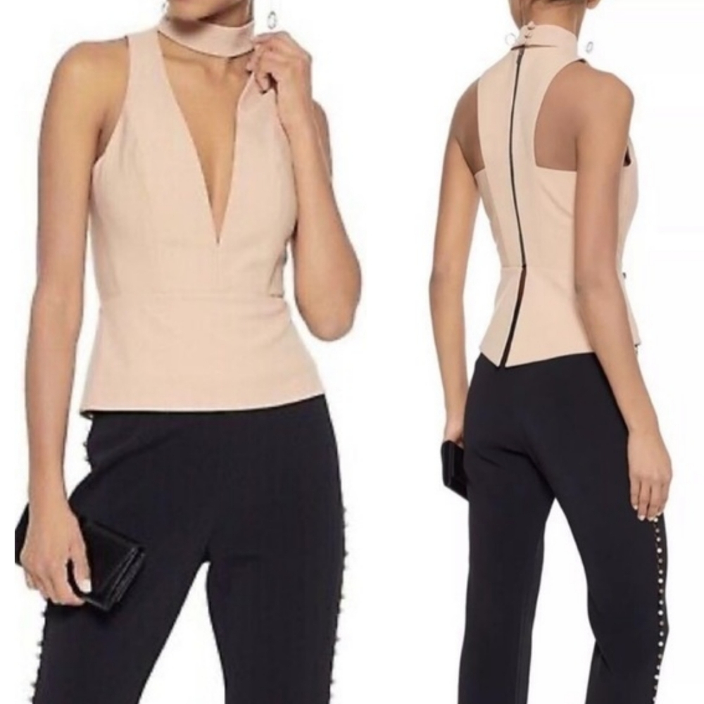 Michelle Mason Blush Deep V-Neck Halter Top Size 0